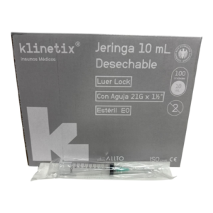 Jeringa Desechable Luer Lock con Aguja — caja de 100 uni — Klinetix (10 ml 21Gx 1 1/2")