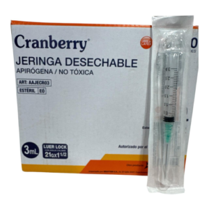 Jeringa Desechable Luer Lock Cranberry 3 ml 21G x 1 1/2 - C/100 Uni Trasnparente