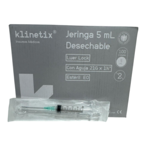 Jeringa Desechable Luer Lock con Aguja — caja de 100 uni — Klinetix (5 ml - 21Gx 1 1/2")