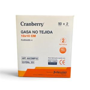 Gasa Estéril No Tejida Cranberry 10x10 cm - 50 Sobre / 2 Uni Blanco