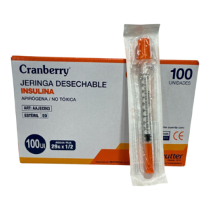Jeringa Desechable Cranberry Con Aguja Insulina 100 UI 29g X 1/2 C/100 Uni